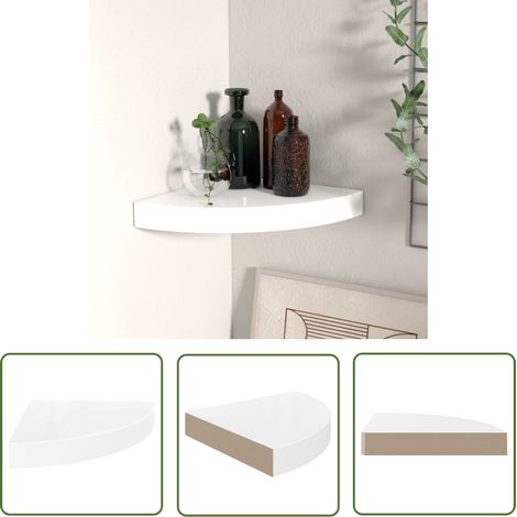 The Living Store Eck-Schweberegal Hochglanz-Weiß 25x25x3,8 cm MDF - Eckwandregal - Wandregal Weiß - Schwebender Regal - Wohnraumgestaltung - Aufbewahrungssystem