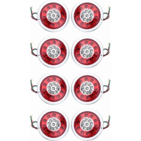 Lot de 8 feux arrière ronds à 19 LED pour stop, frein et clignotants, pour remorque, camionnette ou fourgonnette. (1/5)