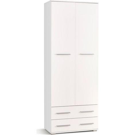 Estantería Cirveso 107, Blanco + Blanco brillante, Con cajones, Con puertas, Cerrable, Aglomerado laminado, Número de puertas: 2, Número de cajones: 2, 200x77x40cm (1/2)