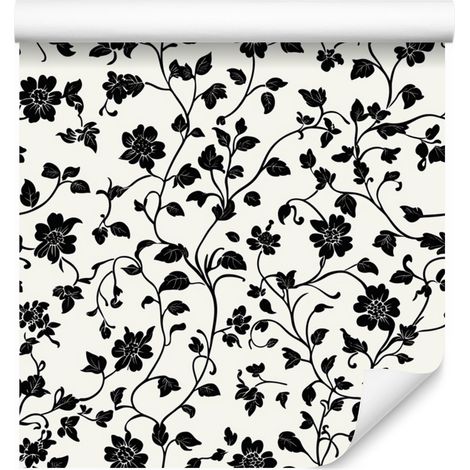 Papier peint à fleurs noires et blanches, gris clair, blanc et gris, 50 x 1000 cm (1/5)