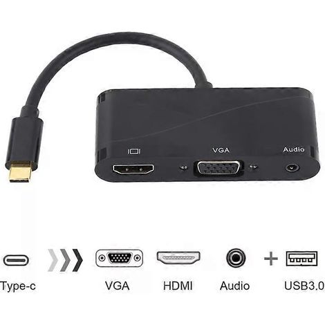 Adaptateur hub USB-C - HDMI, VGA, USB 2.0 - Noir (1/5)