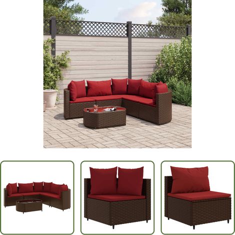 vidaXL Set Divano da Giardino 6 pz con Cuscini Marrone in Polyrattan (1/5)