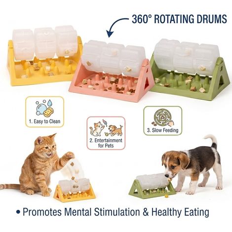 FLITI 360° Rotating Slow Feeder Bowl for Dogs and Cats, Fun Plastic Food Dispenser Toy, Green (1/5)