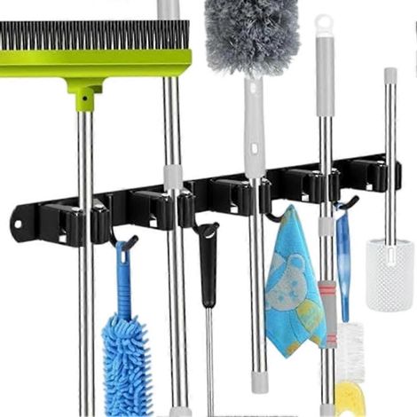 Wandmontierter Besenhalter, Besen- und Mopporganizer, Wandhaken aus Edelstahl zur Aufbewahrung von Werkzeugen und Zubehör. (1/5)