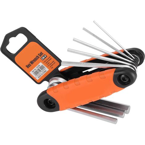Jeu de 8 clés Allen hexagonales pliantes en acier inoxydable, orange, outil de réparation vélo et bicyclette, kit pratique. (1/5)