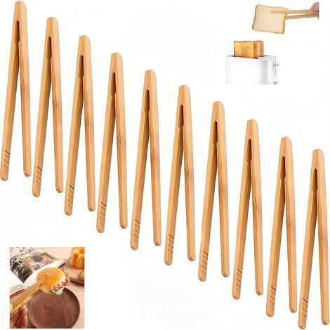 Bambuspinzette, 12 Toasterpinzetten, Küchenlöffel-Pinzette aus Holz (1/5)