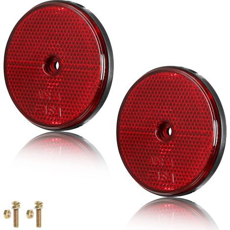 2x Rouge Catadioptre Rond,Ø71mm,Catadioptre Réflecteur -Visser pour Remorque, Catadioptre Rond Signalisation pour Poteau Van Voitures RV Tracteur,Reflector Œil de Chat(Rond/Visser/2Pcs) (1/5)