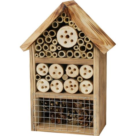 Insektenhotel/Bienenhaus mit 3 Abteilen, holzbefeuert, 19 x 9 x 28 cm