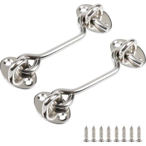 Serratura a gancio Azalia, 2 ganci per porte in acciaio inox, ganci in metallo con viti esterne, serratura robusta per porte di finestre, giardino, ante di armadi e garage. (1/4)