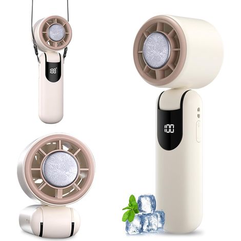 Ventilateur manuel avec refroidissement - 5 niveaux - 3000 mAh - Batterie rechargeable jusqu'à 20 h d'autonomie - Pour l'intérieur et l'extérieur (1/5)