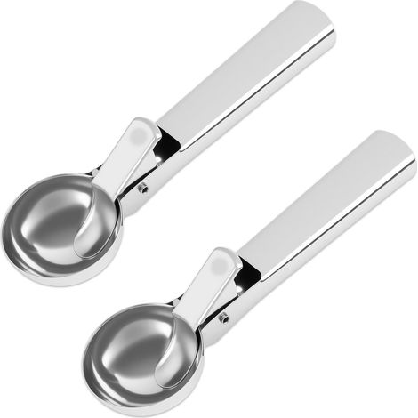 2 cuillères à glace (Dimensions : 19 x 5,5 cm) — Cuillères à glace ou bouleuses de style parisien, idéales pour prélever de la glace, de la chair de melon, de la pâte, des fruits ou de la purée (1/5)