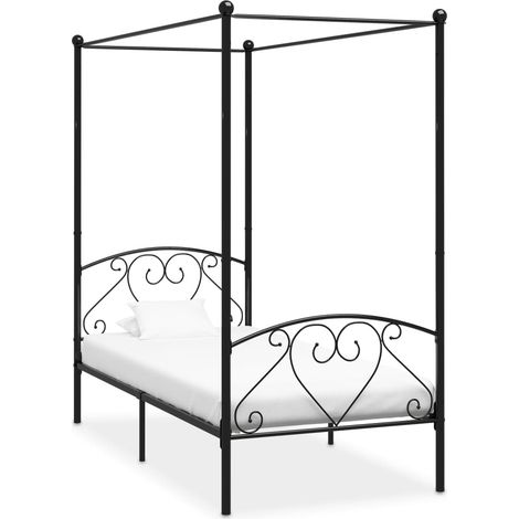 Bed Frame Black Metal Single Black Canopy Bed Frame Rectangular vidaXL (1/5)