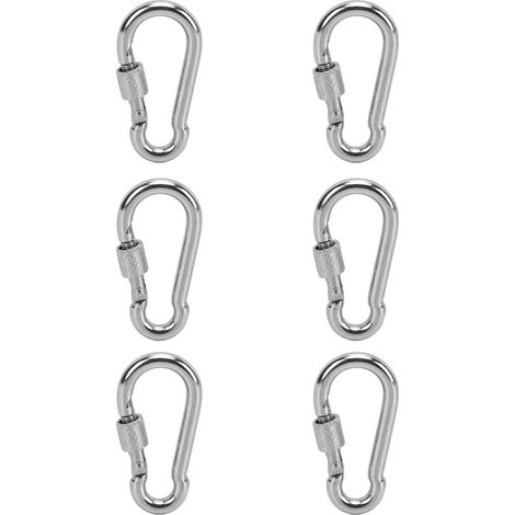 Lot de 6 mousquetons ressort en acier inoxydable, capacité de charge élevée, anneau porte-clés et maillon pour camping, diamètre 5 mm (1/5)