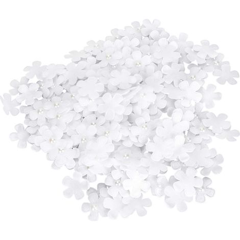 200 Fleurs Artificielles Blanches à 5 Pétales Perles Strass DIY Accessoires Cheveux Fait Main (1/5)