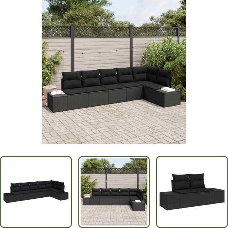 Gartenmöbel -  Gartensofa-set mit Kissen 6 pcs Schwarz Poly-Rattan (1/5)