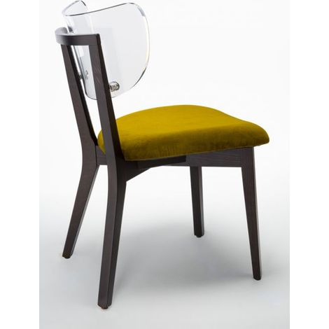 Sedia legno design moderno trasparente - Telaio MONOBLOCCO Faggio tinto MOKA - Velluto Verde Oliva - SURI WOOD (1/5)