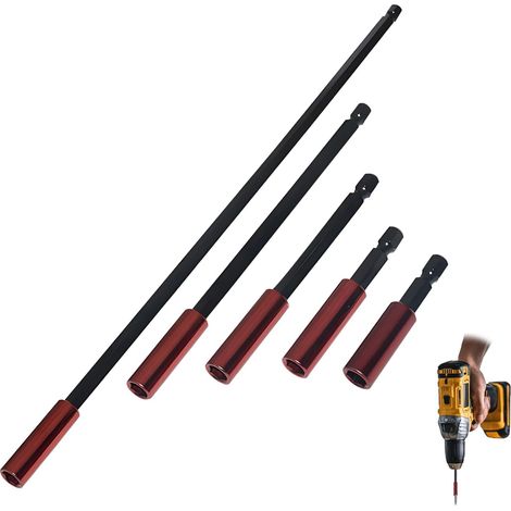 Set de 5 Porte-embouts Magnétiques, 50/60/100/150/300mm Rallonge Embout Visseuse 1/4'' Rallonges Magnétiques pour Embouts Hexagonaux Changement Rapide pour Perceuses Tournevi Outils de Montage(Rouge) (1/5)