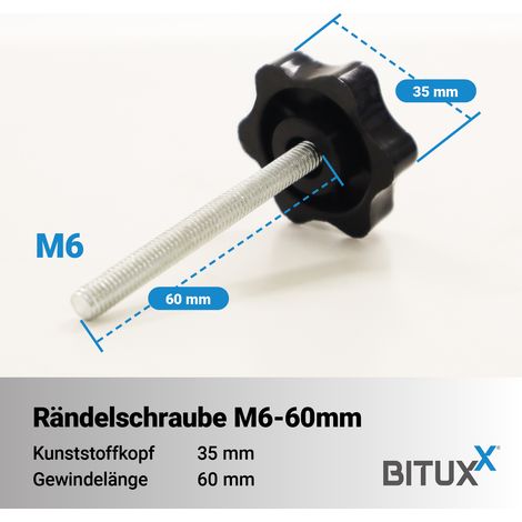 Bituxx Rändelschraube Feststellschraube Sterngriffschraube Knaufschraube Handknopf Werkzeuglose Schraube M6 x 60 mm