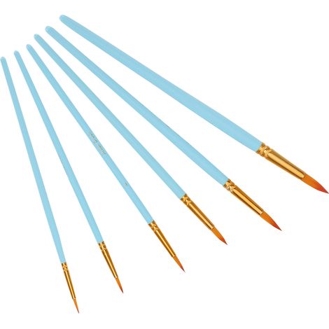 Set de 6 pinceaux aquarelle pointe fine, poils nylon, manche bleu mat, fournitures d'art pour débutants, outils de peinture précis. (1/5)