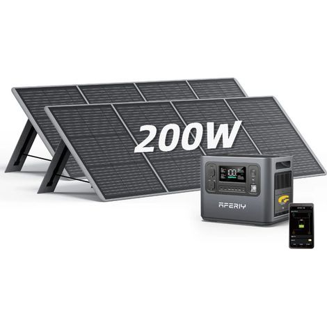Tragbarer Solargenerator - AFERIY - 2400W / 2048Wh - 2x200W faltbare Panels - IP65, USB-C/USB3.0 Anschlüsse