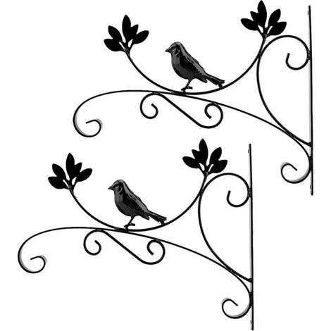 Crochet Suspension Plante Forme de Oiseaux Supports Panier Suspendus en pour Jardin Balcon 2 Pcs Métal Noir (1/5)