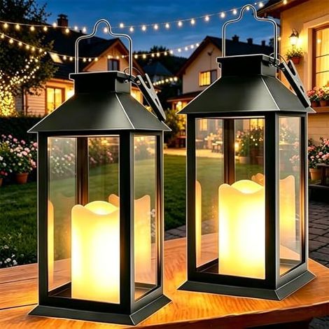 solaire Lantern for extérieur Use, lot of 2, noir, With flame effect, hanging and standing noir, hanging and standing (1/5)