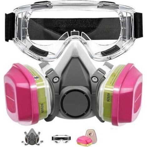 Masque respiratoire réutilisable avec filtres et lunettes de sécurité, masque à gaz et à poussière, demi-masque pour la peinture, les produits chimiques, les vapeurs organiques, le soudage et plus enc (1/4)