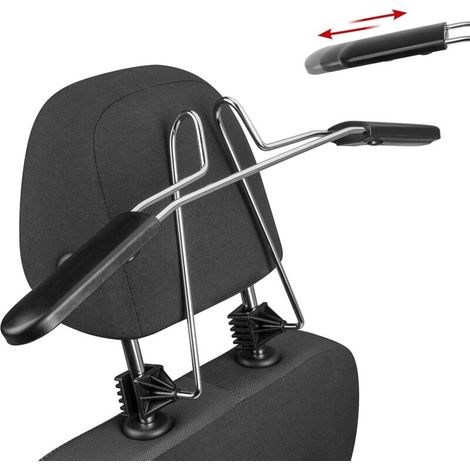 Cinturón de seguridad para coche, de acero, extensible de 50 a 61 cm, con fijación al reposacabezas y compartimento para guardar la ropa de viaje.