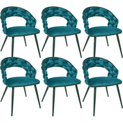 OSCAR - Lot de 6 Chaises en Velours Bleu Canard Pieds Métal Noir (1/5)