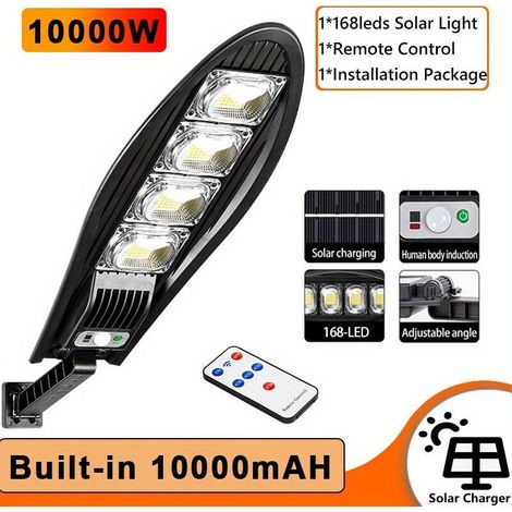 1Pièces Lampe solaire 168 led 10000mah Réverbère Solaire Extérieur Étanche Led Pour Mur De Jardin Lampe Solaire À Angle Réglable Avec Modes À Distance (1/5)