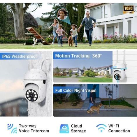 NALOOKAMIC Caméra Surveillance WiFi Exterieure, Caméra de Sécurité Exterieure 1080p, 360° PTZ Security Camera, Vision Nocturne Couleur, Audio Bidirectionnel, Suivi Automatique, pour Chien/Bébé/Maison