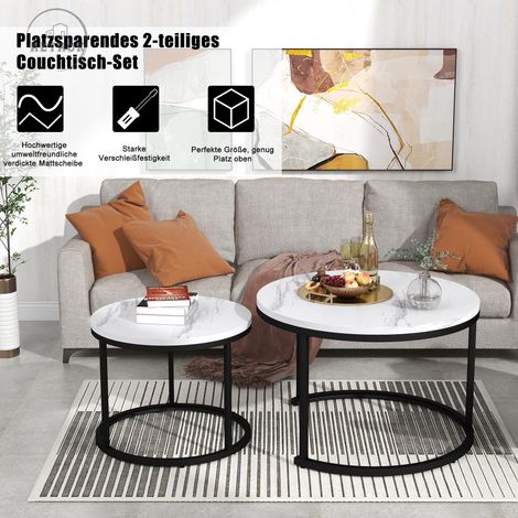 Table basse ronde, ensemble de 2 tables basses, table basse ronde emboîtable pour salon, 2 tables d'appoint rondes (1/5)