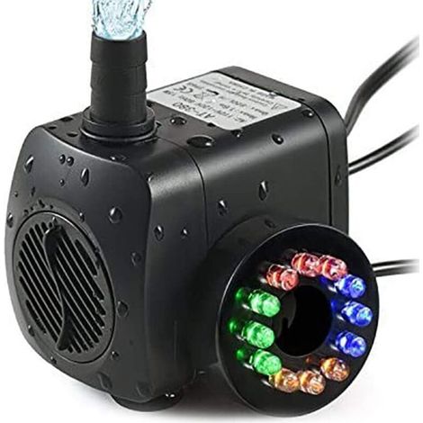 15-Watt-Springbrunnenpumpe mit einer Fördermenge von 1000 l/h und 12 integrierten LEDs, perfekt für Teiche und Gärten. (1/5)