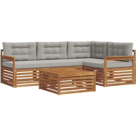 Outdoor Sofa Set 5 pcs Natural and Light Grey Solid Acacia Wood vidaXL