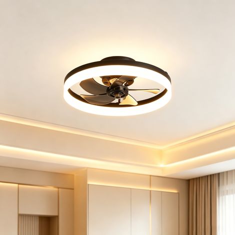 Ventilateur plafonnier LED noir Ø50 cm 5 pales, 6 vitesses variables, 3 couleurs, commande télécommande & APP, silencieux pour chambre salle à manger (1/5)
