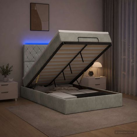 Cama tipo otomana con colchón y LED Gris Claro 120 x 200 cm (1/5)