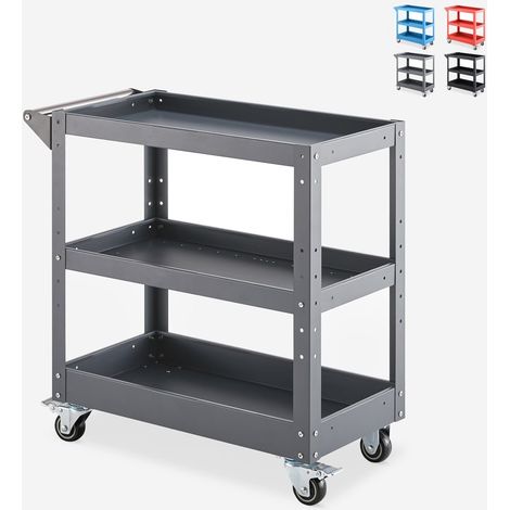 Carrito de herramientas de metal con 3 estantes y ruedas Kerey Plus - Gris