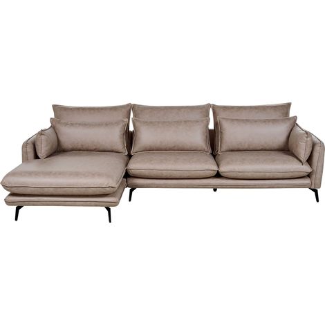 Corner Sofa 3 Seater GALLO Faux Suede Light Brown Right Hand