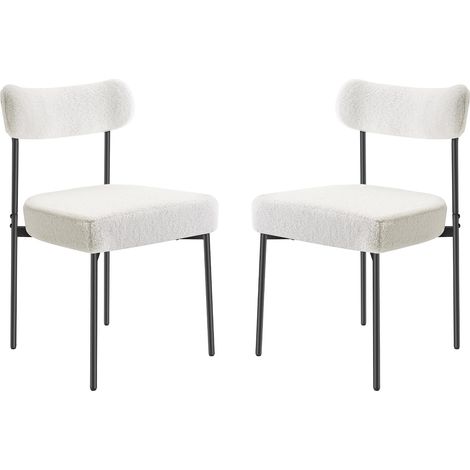 Chaises Salle à Manger Bouclettes, Ensemble Chaises de Cuisine Sherpa 2 Pièces, avec Dossier Incurvé et Pieds en Métal, Meuble d’Appoint Moderne Peu Encombrant, pour Table à Manger, Blanc (1/5)