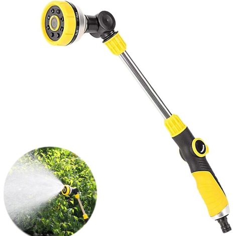 Lance d'arrosage, longue lance en métal pour arrosage de jardin, 8 modes réglables, buse de pulvérisation rotative à 180° pour nettoyage des paniers suspendus, arrosage des plantes, lavage de voiture (1/5)