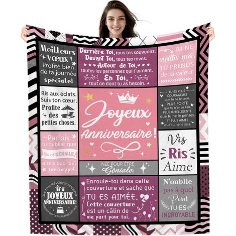 Cadeau d'anniversaire Couvertures pour Femmes Filles Couvertures d'anniversaire Idées pour Fille Sœur Maman Mamie Petite-Fille Tante Meilleure Amie Petite Amie (Joyeux Anniversaire-Elle) (1/5)