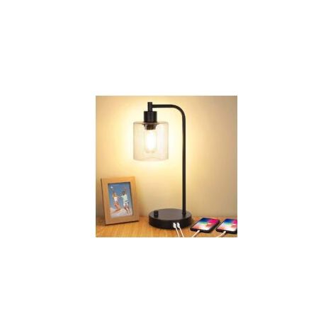 Un ensemble comprend une lampe de table de style industriel avec deux ports USB et une veilleuse à intensité variable. (1/5)