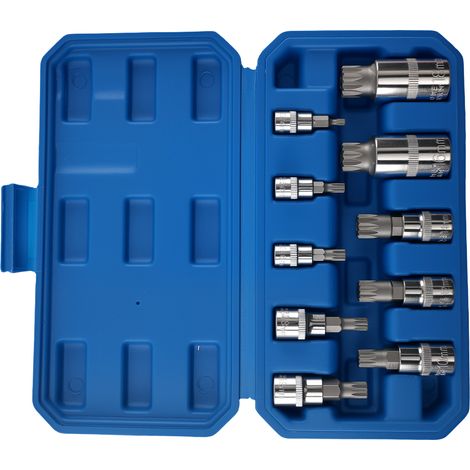 10 Piece Socket Set Triple Square Spline 1/4 3/8 1/2 Drive M4-M18 CRV Tool (1/5)
