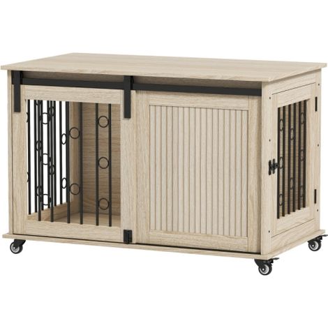 Gabbia per cani con ruote e porta scorrevole, 100 x 56 x 65 cm, realizzata in legno e acciaio, su misura in loco. (1/5)