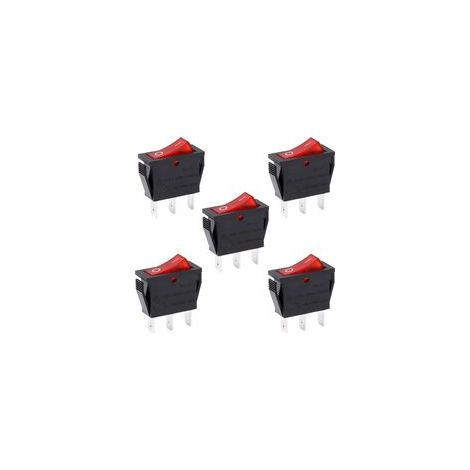Interruptor basculante SPST ON/OFF, 3 terminales, luz roja, 16A 250VAC, 5 unidades