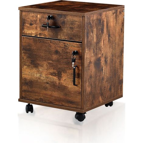 Lockable File Cabinet Wooden Drawer Filing Cabinet with 1 Closed Storage, Home Office Mobile Under Desk Cabinet,Brown