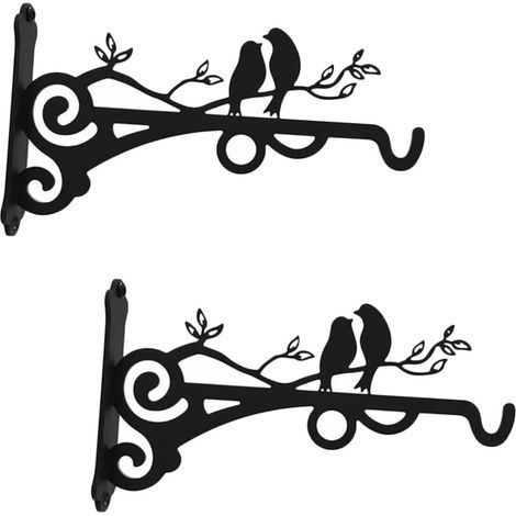 Lot de 2 crochets muraux pour pot de fleurs, crochet pour mangeoire à oiseaux, support mural pour pot de fleurs, crochet de décoration, épingle noire, cintre pour pot de fleurs, crochet de lanterne en (1/5)
