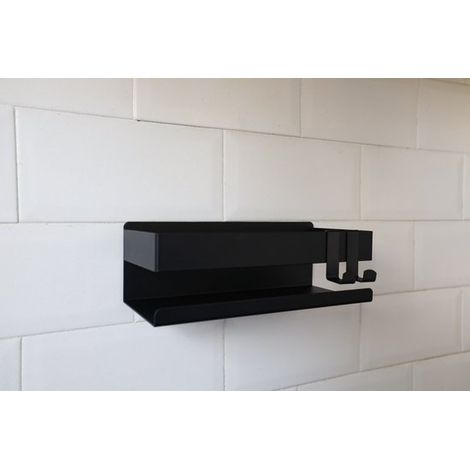 Support de douche noir mat – Autocollant 3M – Étagère de salle de bain – Sans perçage – Panier de rangement (1/2)