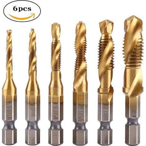 Gewindebohrer, Gewindeschneidbohrer, Kombinationsbohrer und -gewindebohrer, 6-teiliges Gewindeschneidwerkzeug-Set, Gewindebohrer, Werkzeugsets für M3, M4, M5, M6, M8, M10 (1/5)