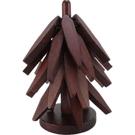 Lot de 5 dessous de plat en bois pliables en forme d'arbre, isolants thermiques pour plats chauds, avec base. (1/5)